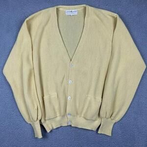 Peruvian Connection Alpaca Cardigan Sweater Men’s XL Yellow V-Neck Pockets READ